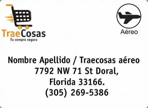 Dirección envío aéreo TraeCosas